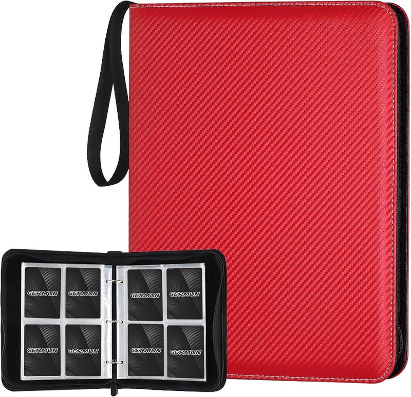GERMUN 4 Pocket Card Binder, Premium Zip Trading Card Binder, 400 Double Sided Pocket PU Card Collection Binder, Collector Card Album, Card Folder for MTG, TCG, Sports Cards, Game Cards (Red) - Image 1